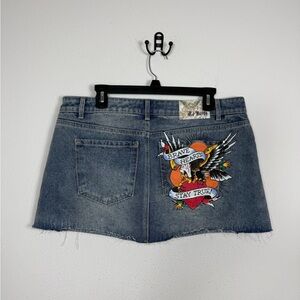 Ed Hardy Brave Eagle Denim Mini Skirt Y2k NWT XL